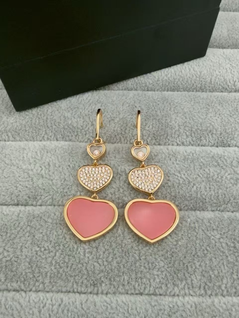 Gold-Tone Pink Heart Drop Earrings - Brand